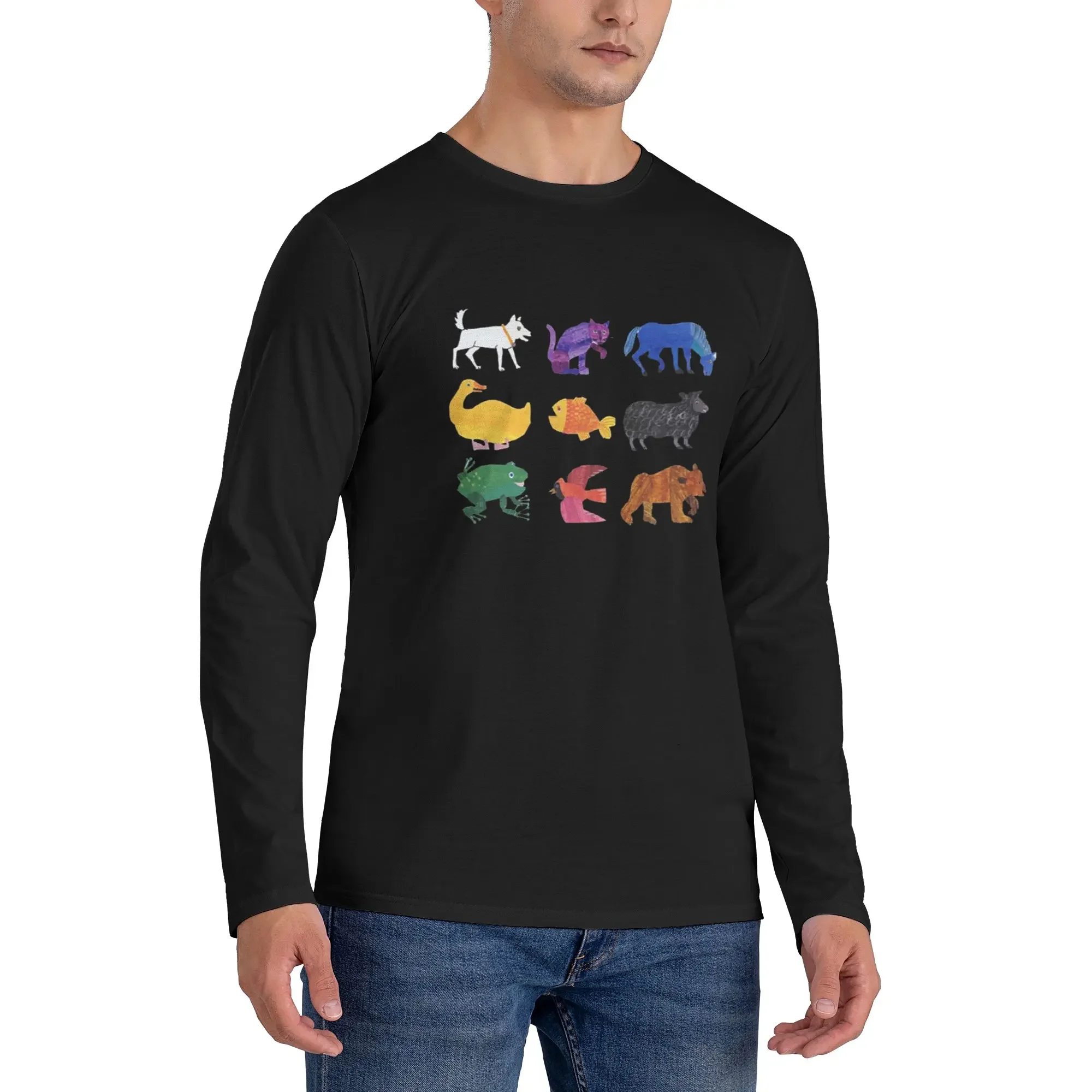 

Eric Carle Animals 1 Men's Long Sleeved T-shirt Fashion Round Neck T shirts Spring and Autumn Men tops
