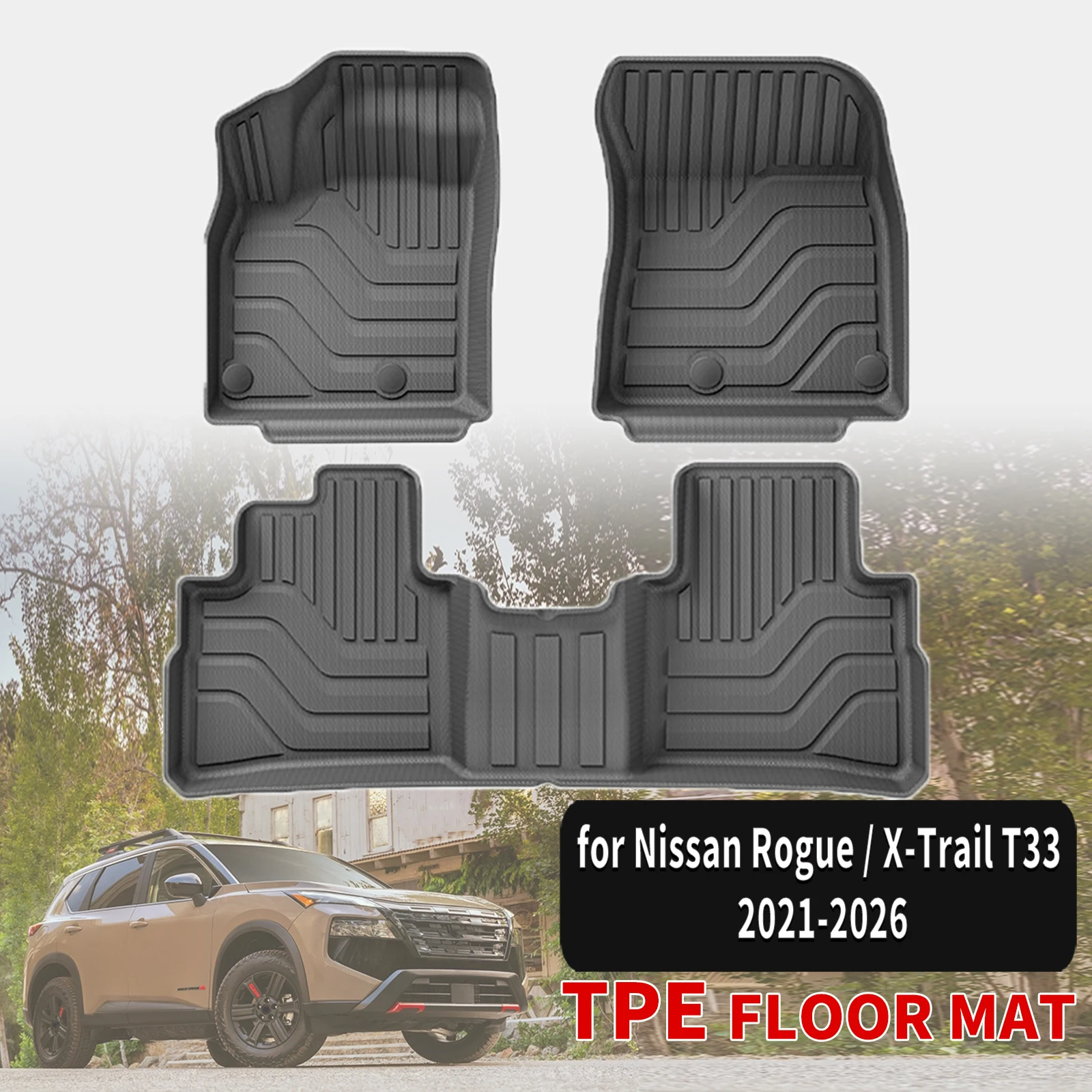 

for Nissan Rogue / X‑Trail T33 2021-2024 2025 2026 LHD GAS Durable TPE Car Floor & Trunk Mats, Non-Slip Easy Clean (Not For RHD)