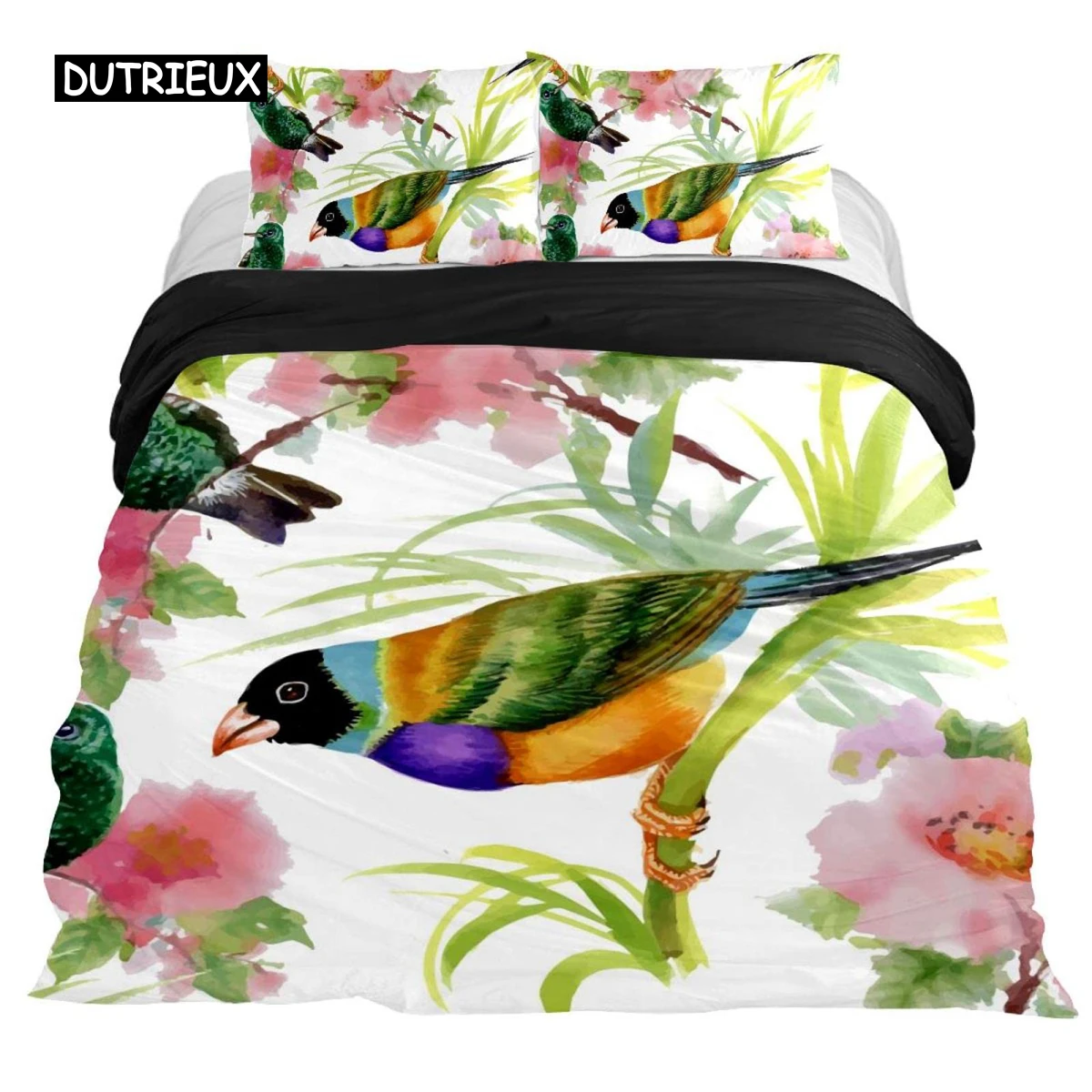 

Hummingbirds Duvet Cover Set Tropical Flowers Nature Blooms Bedding Set Tropical Birds Theme Queen Size 2/3 Pcs Comforter Cover