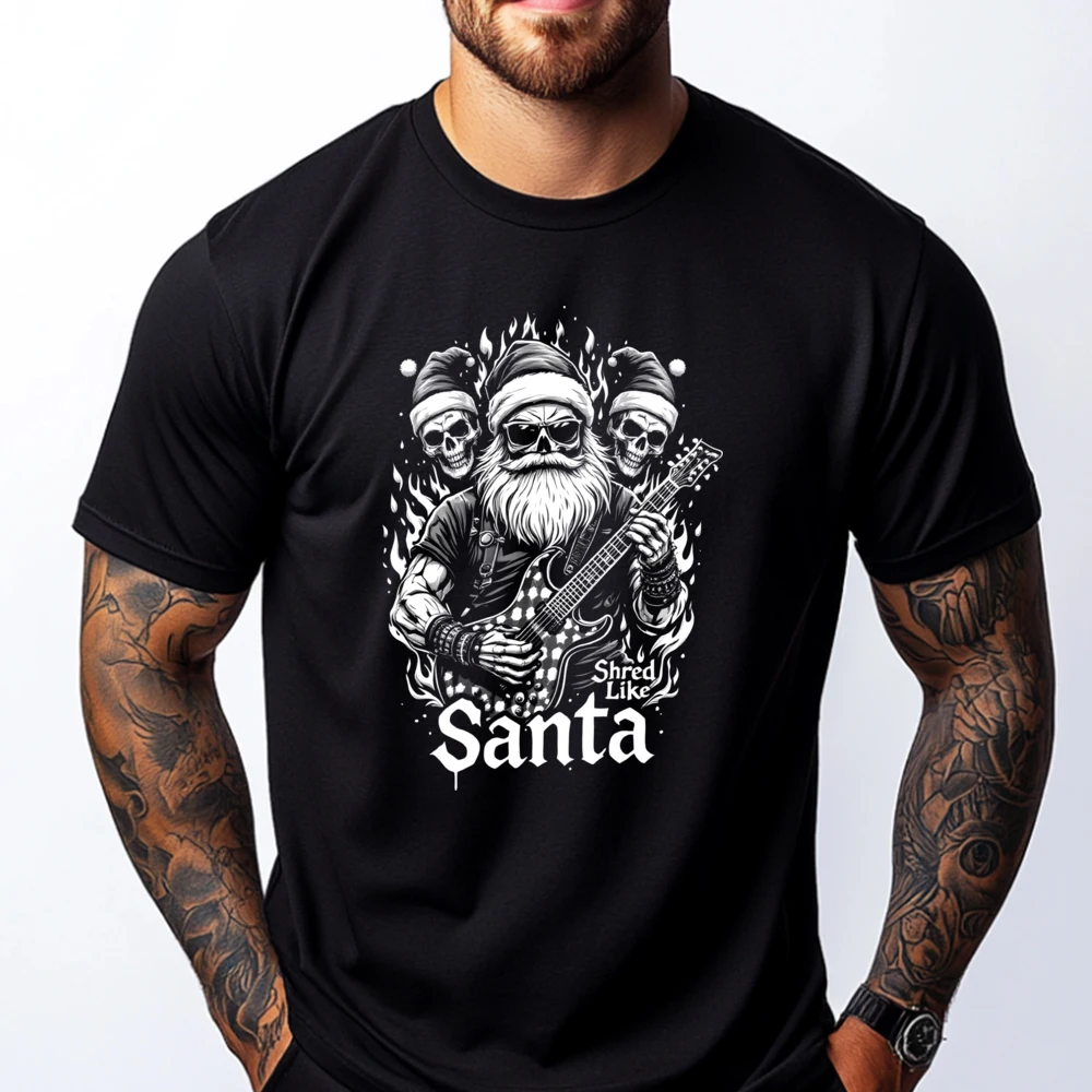 Christmas Metalhead Shred Like Santa Metal Guitarist Free Shippping Items Lowest Prices Casual Plain Shirt Tee S Eve