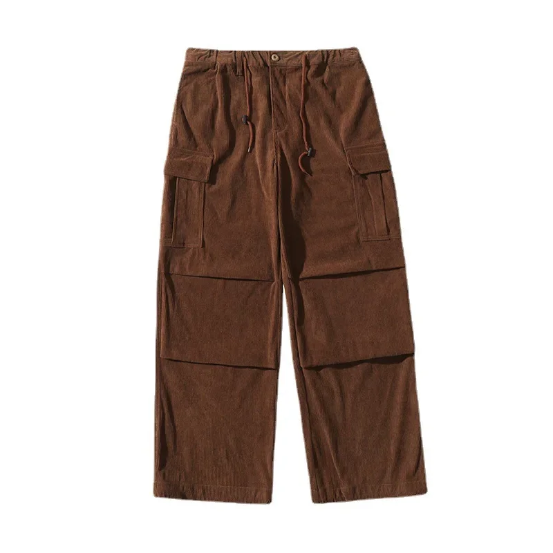 Pantalones Cargo de pana para hombre, ropa de calle holgada y recta con bolsillos, estilo Hip Hop, Otoño e Invierno