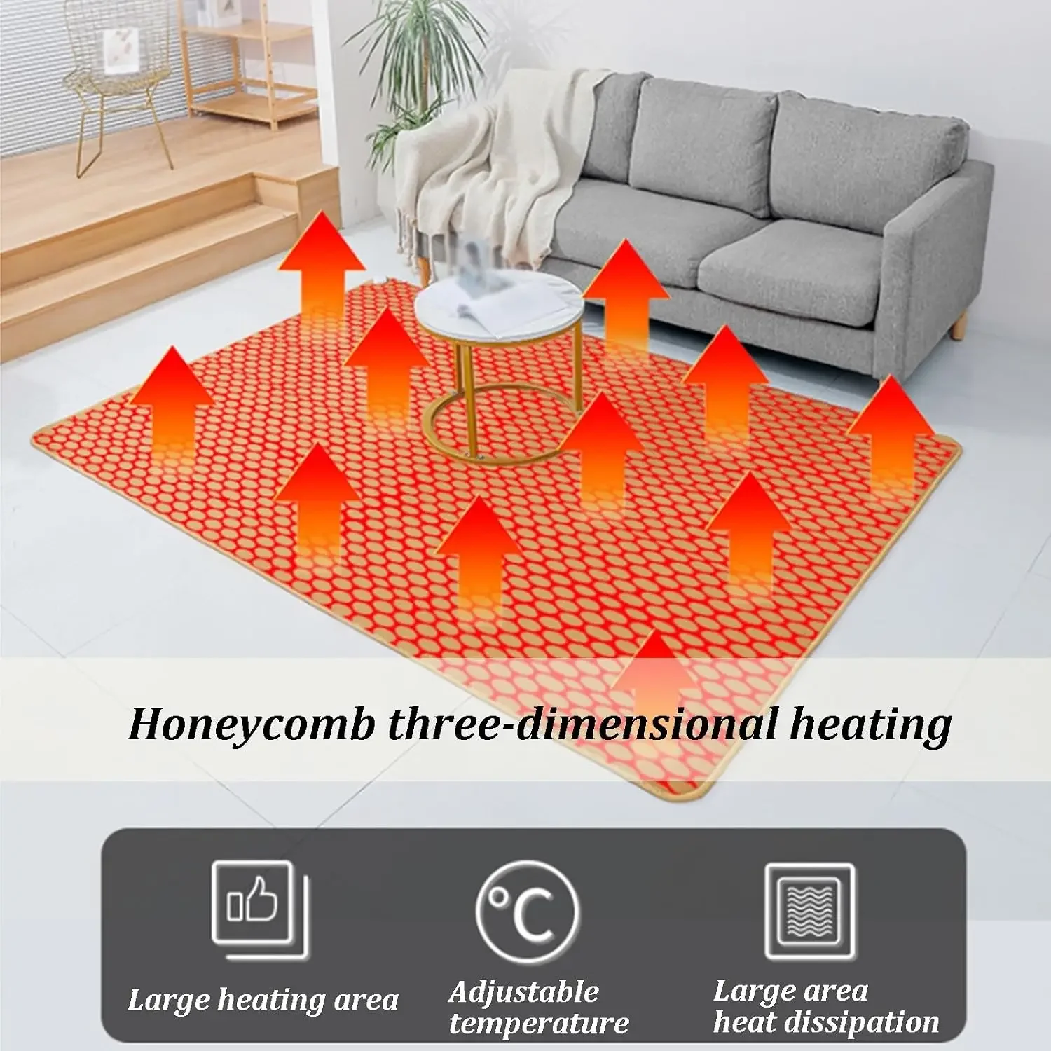 Heated Floor Mats Under Desk, Electric Heated Area Rug with Timer & Adjustable Temperature, Electric Large Heating Pads & Foot W