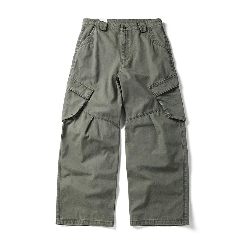 Heavy Washed Cotton Casual Cargo Pants Men Streetwear Fashion Loose Causal Wide Leg Baggy Pant Cityboy Trousers
