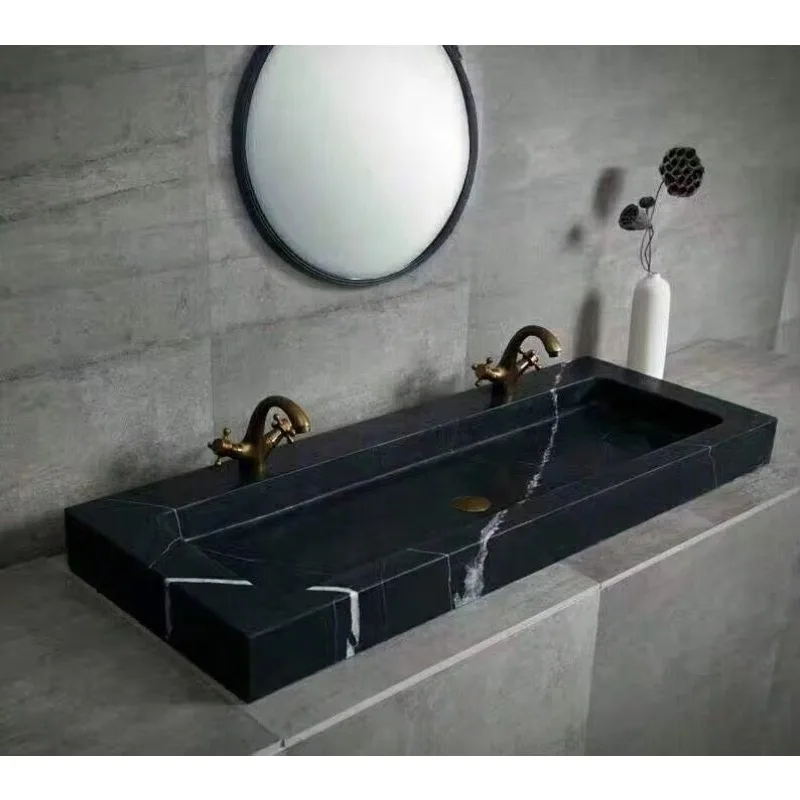 

Stone Resin Bathroom Sink Long Size Cabinet Sinks Double Basin Nero Marquina Bathroom Vanity with Sink 36 Inch