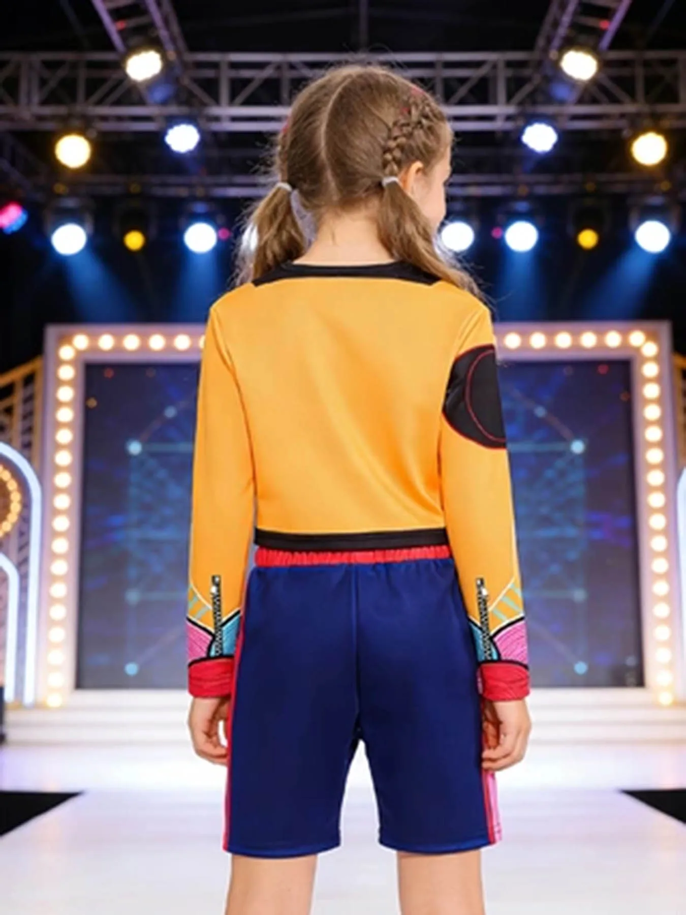 Kids Girls Street-Style Fancy Cosplay Kit 3D Printed Cropped Jacket Shorts for Halloween Birthday Theme Party Role- Play Outfit
