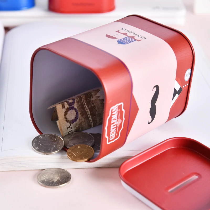 1Pc Cute Piggy Bank Metal Personalise Square Logbook Series Tin Plate Box Money Saving Pot Coin Box Jewelry Box Storage Tank
