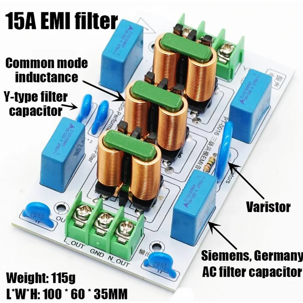 15A 20A AC EMI Electromagnetic Interference Power Filter 110V 220V 4-Stage EMC High Frequency Power Filtering f/ Audio Amplifier