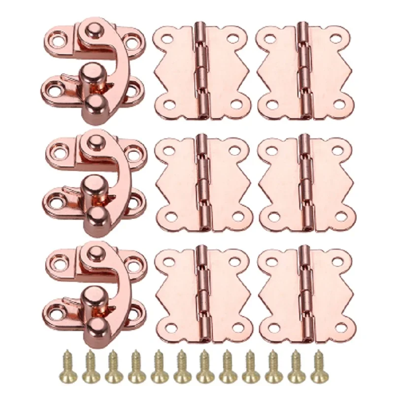 バタフライヒンジ付きボックスミニラッチ、ローズゴールド、木製ジュエリーボックス、ボックス、装飾、ツールボックス、ネジ付きキャビネット、セットあたり9個