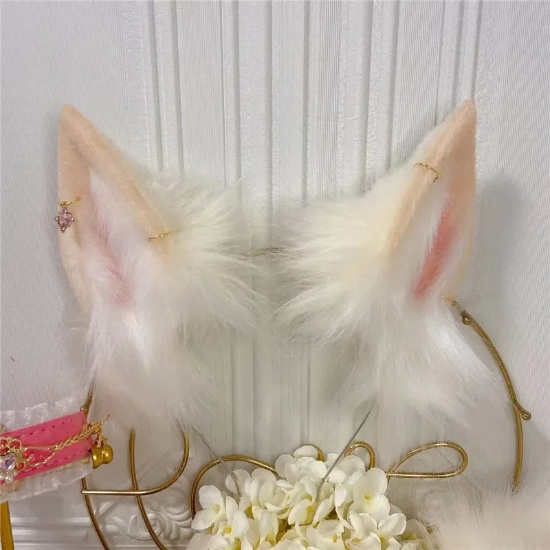 Custom Handmade Neko Cat Fox Ears Hairhoop Earrings Tail Animal Beast Style Headwear For Girl Women Cosplay Costume Accessories