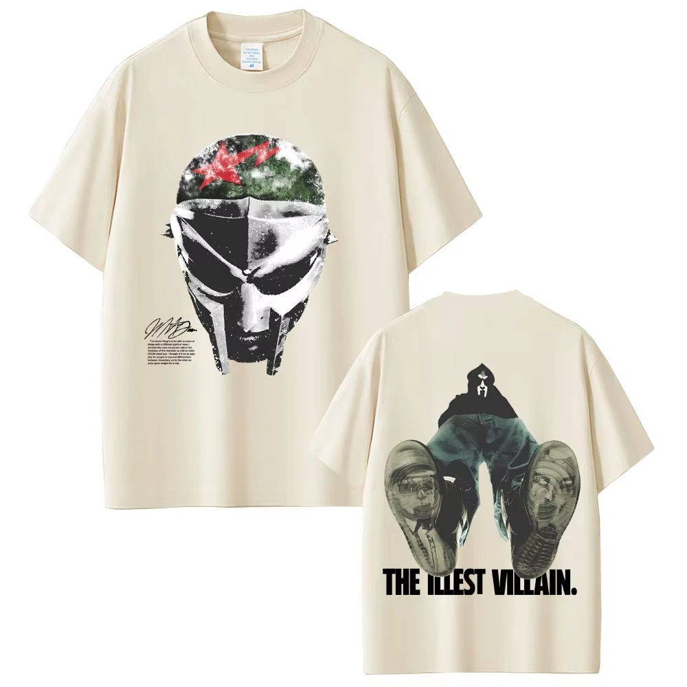 مغني الراب Mf Doom Madvillainy The Illest الأشرار ألبوم مزدوج الوجهين طباعة تي شيرت الرجال النساء الهيب هوب موضة موسيقى البوب تي شيرت
