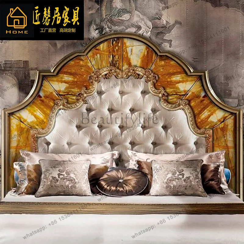 European mahogany carved shell parquet French master bedroom wedding bed princess villa bed