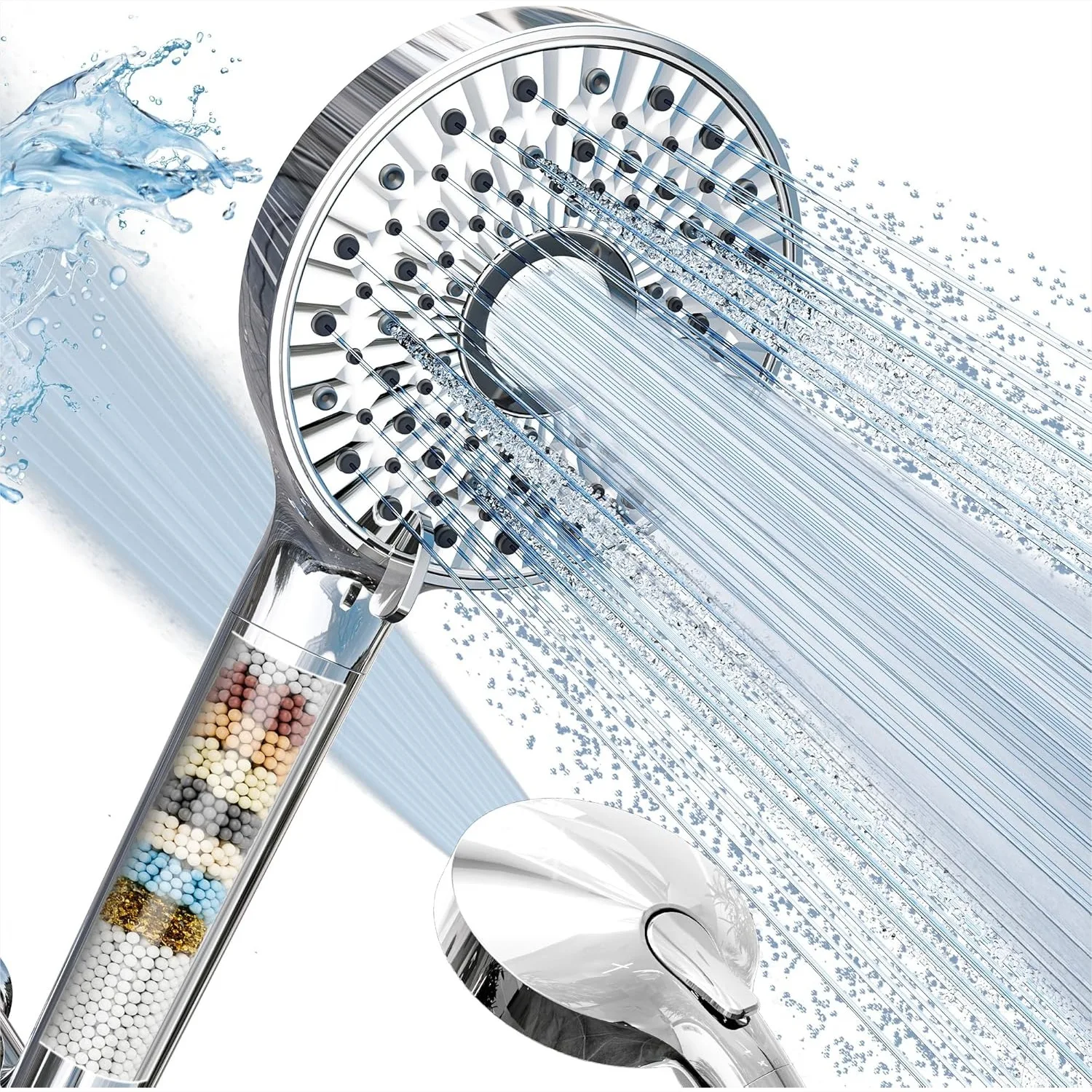 

Filtered Shower Head with Handheld, High Pressure 10-Spd Chrome Showerhead with Stainless Hose, Water Softener Beads for Hard