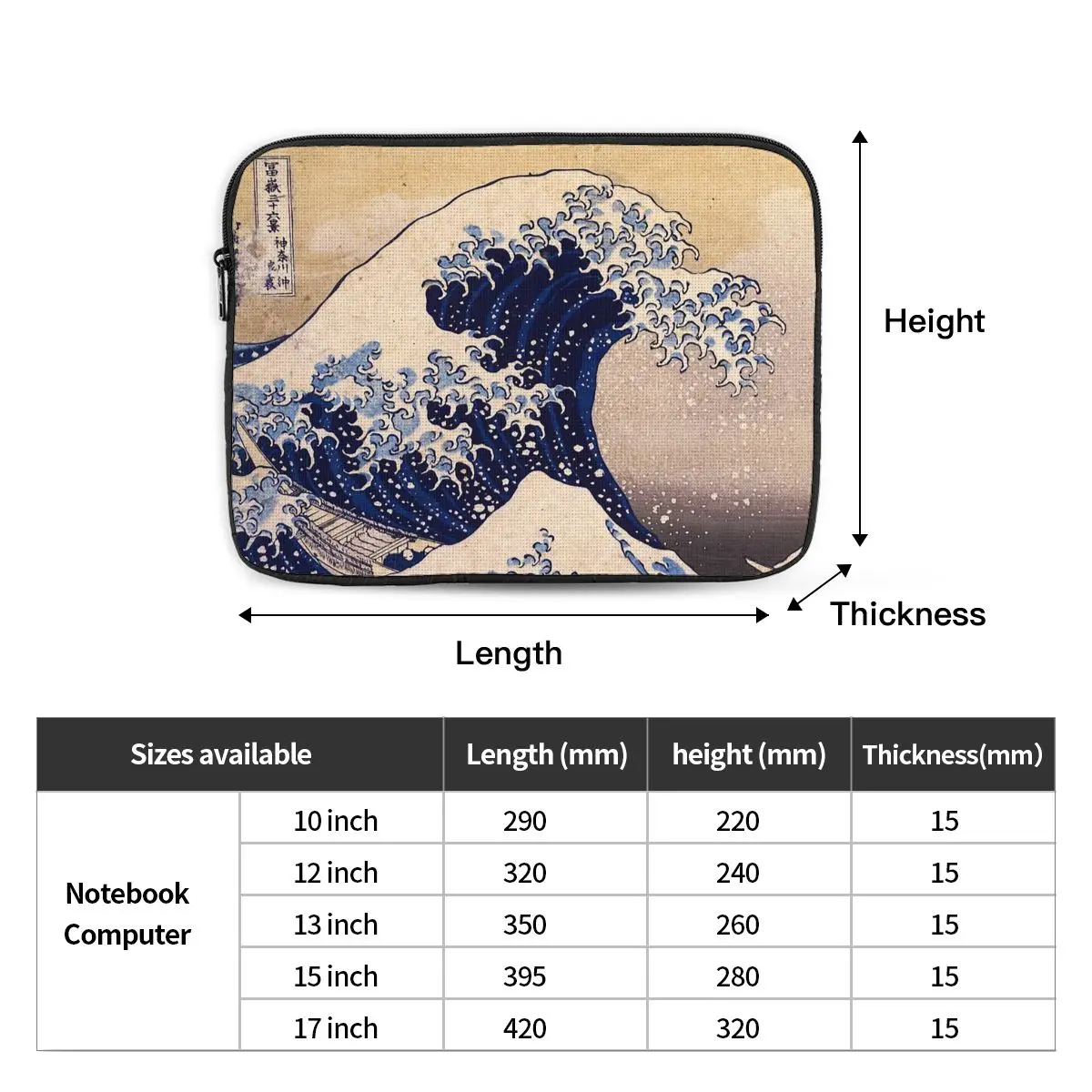 موجة كبيرة قبالة كاناغاوا بواسطة Katsushika Hokusai حقيبة كمبيوتر محمول للكمبيوتر المحمول الحقيبة لماك بوك اير برو اللوحي حقيبة مضادة للصدمات