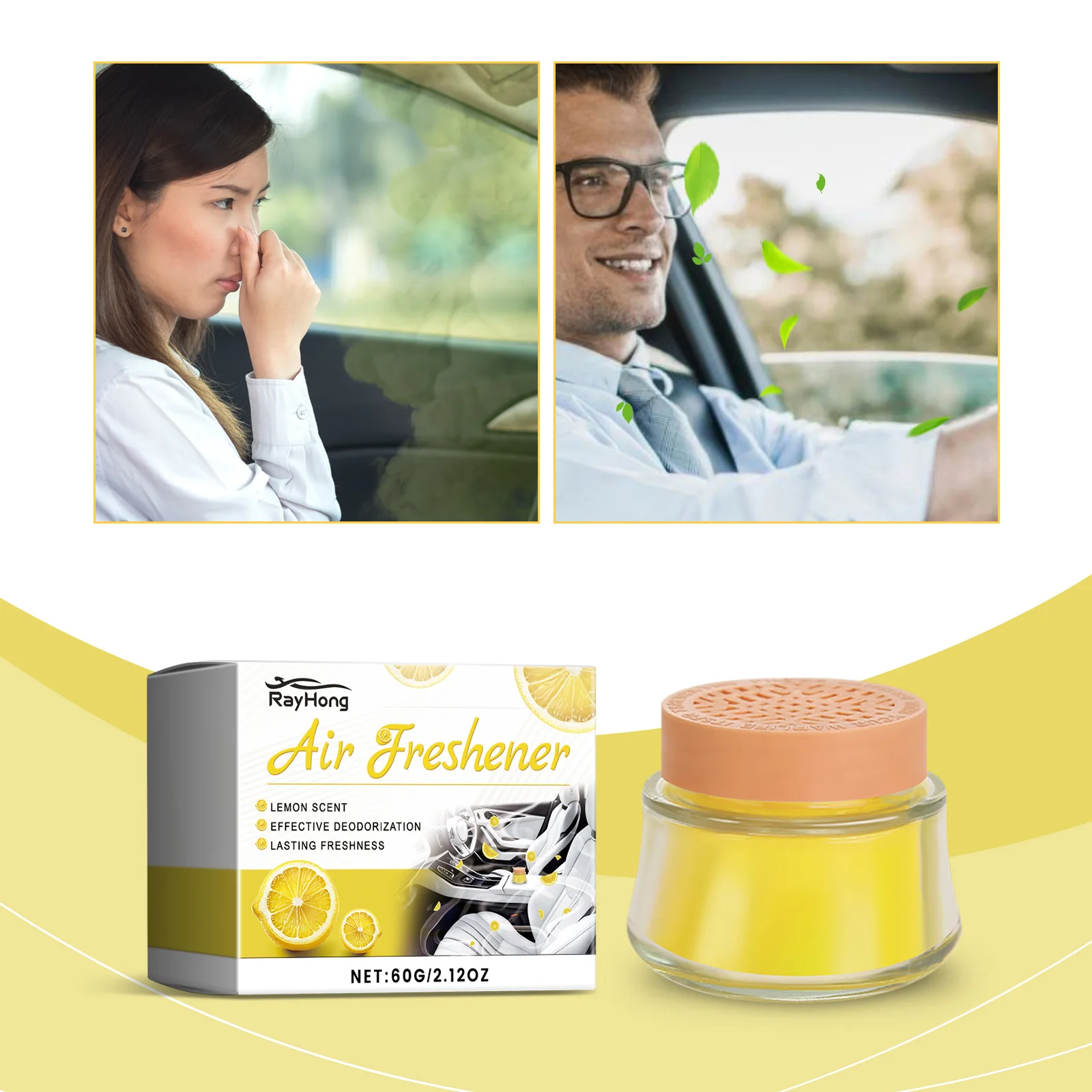 Lemon Scent Car Solid Air Freshener Long Lasting Light Fragrance Portable Auto Interior Deodorant Aroma Balm