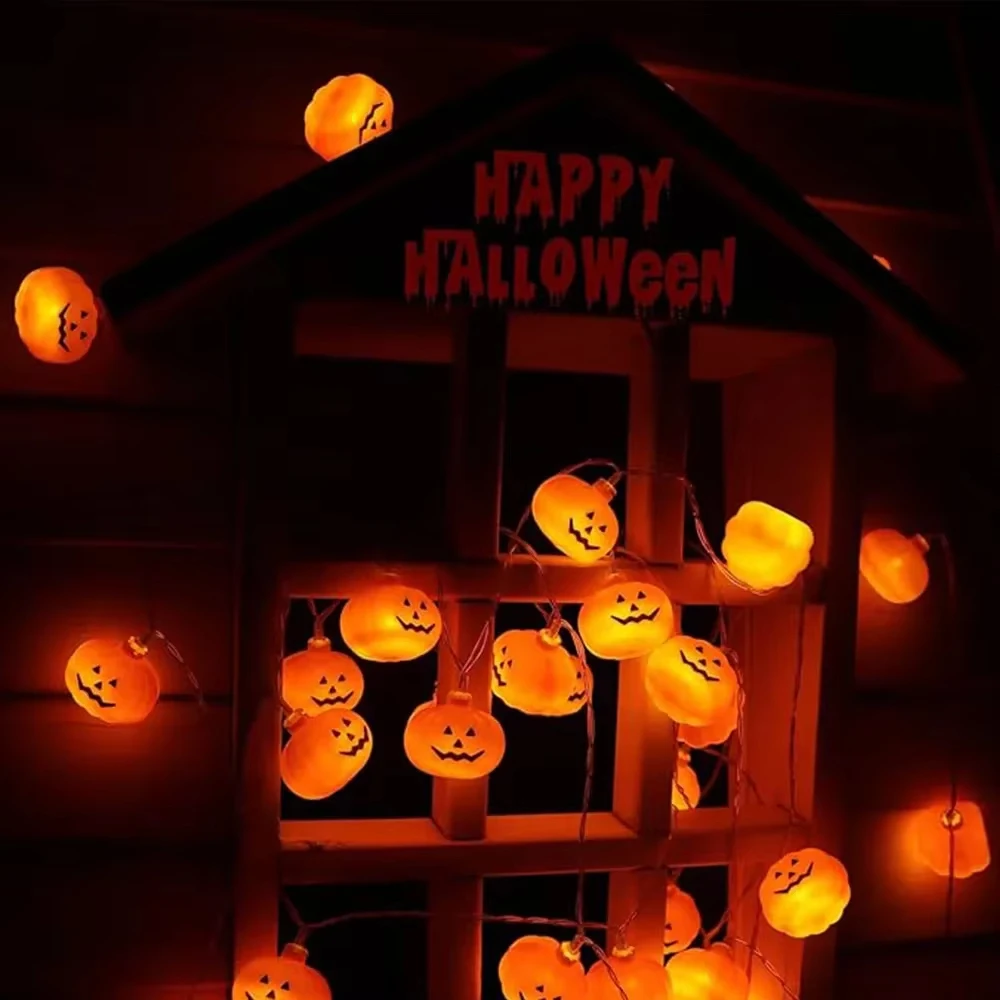 Halloween Spooky Pumpkin LED String Lights Battery Operated Energy Saving Warm Light For Indoor Outdoor Yard Party Decoration