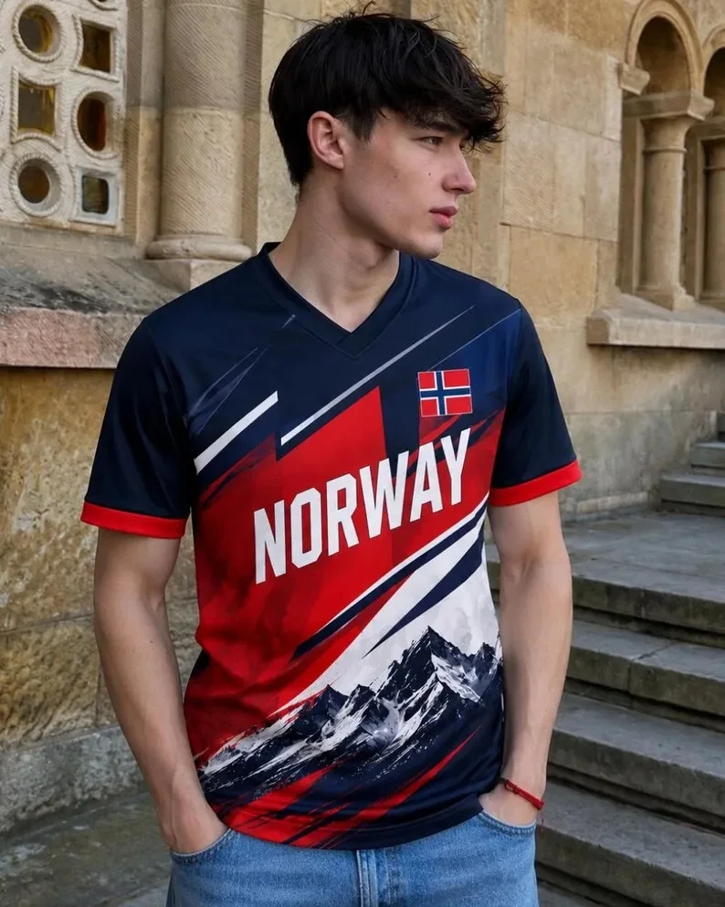 2026 New Norway National Design Fan Football Jersey Sports Quick Drying Casual Men's and Children's T-shirt Family Matching