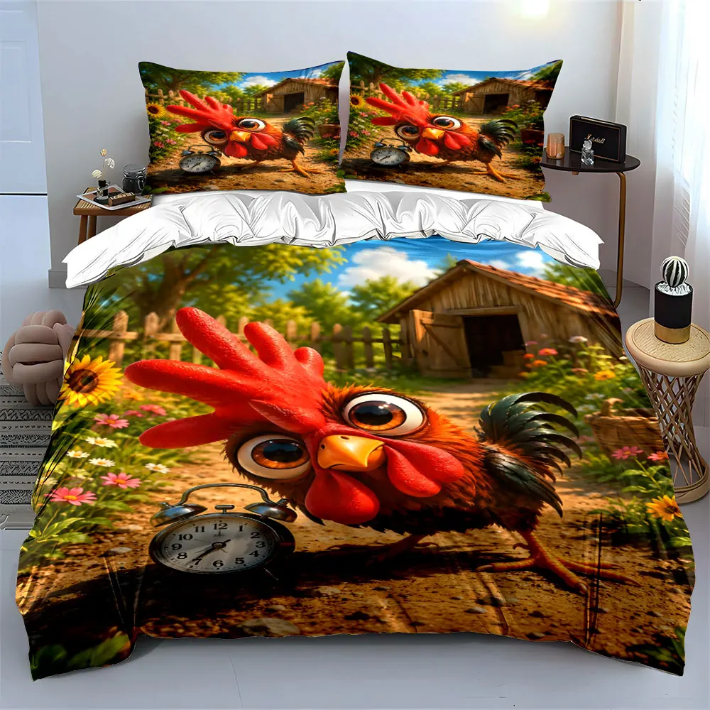 Rooster and clock Print Bedding set 3PC 1 duvet cover 2 pillowcases adult and children bedding set Luxury gifts