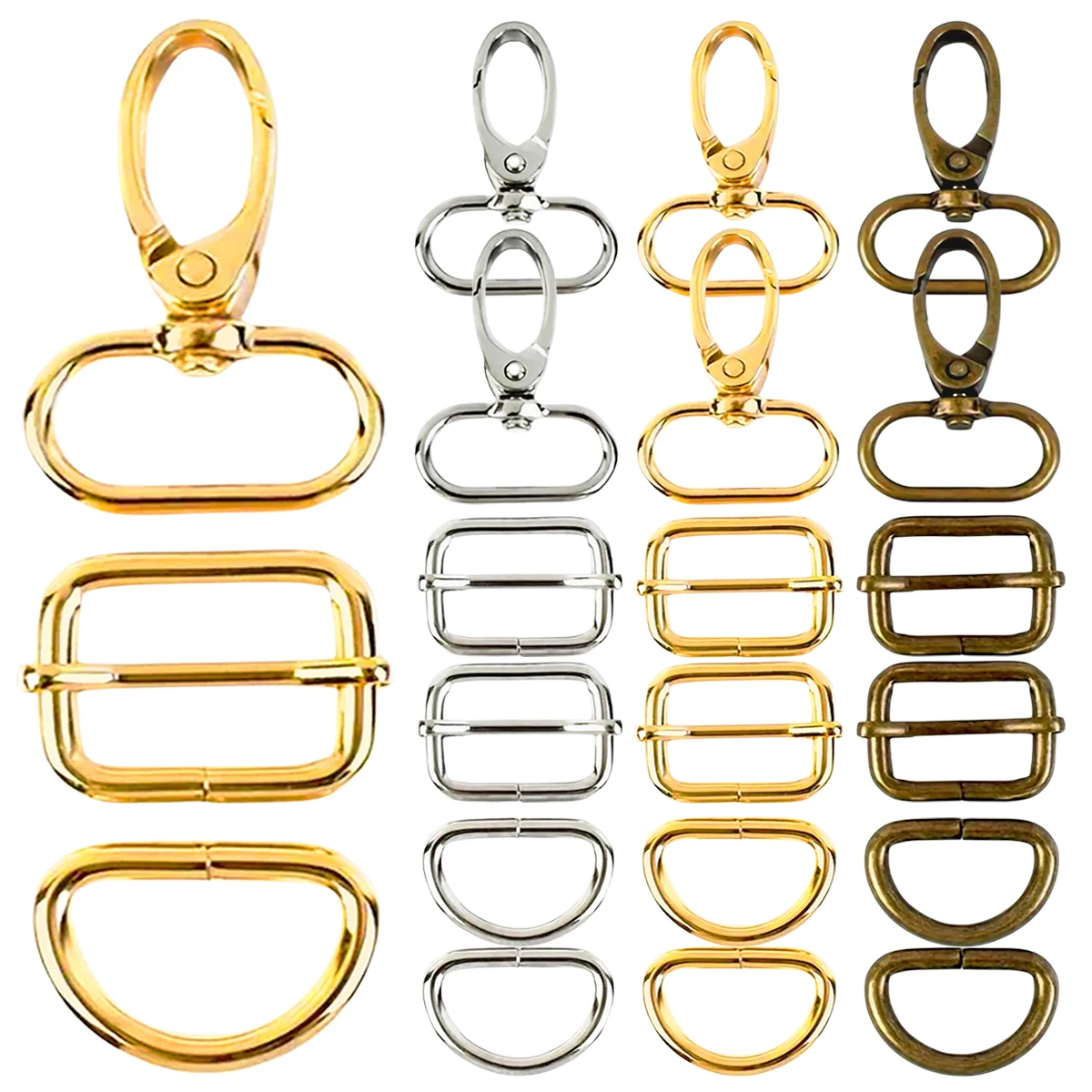 10/15 Sets Keychain Hook Set, With D Rings Rotating Hooks and Sliding Buckles, for Bags Lanyard Strap Accessories DIY Craft