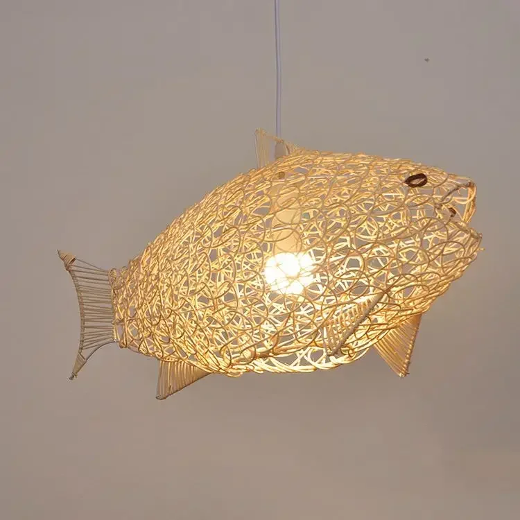 Modern simple rattan fish chandelier restaurant personality creative hand-woven fish-shaped lamp