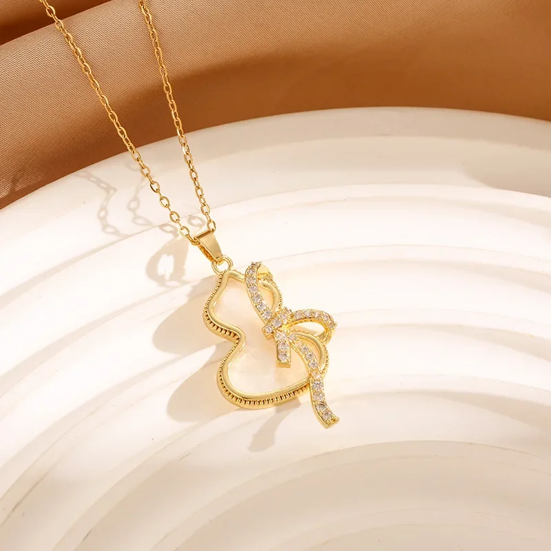 

Necklace women's new gourd zircon bow pendant collarbone chain