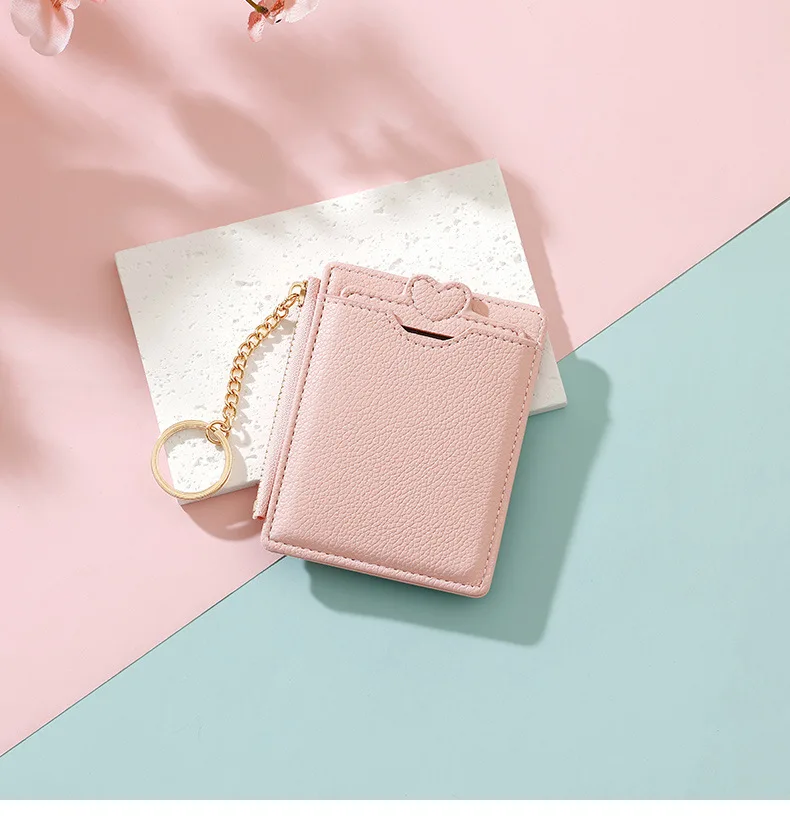 Cute Ins Leather Wallet for Women Card Holder Access Control Credit Card Cover Student Key Ring Coin Pocket Card Case