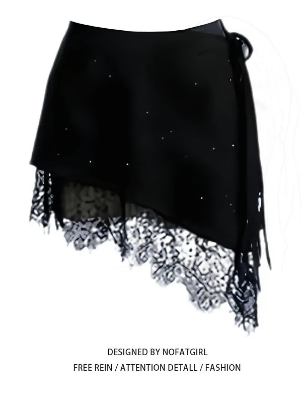 

Женская юбка больших размеров с кружевными вставками и узлом, асимметричная, весенняя коллекция, дизайнерская, в корейском стиле, для повседневной носки