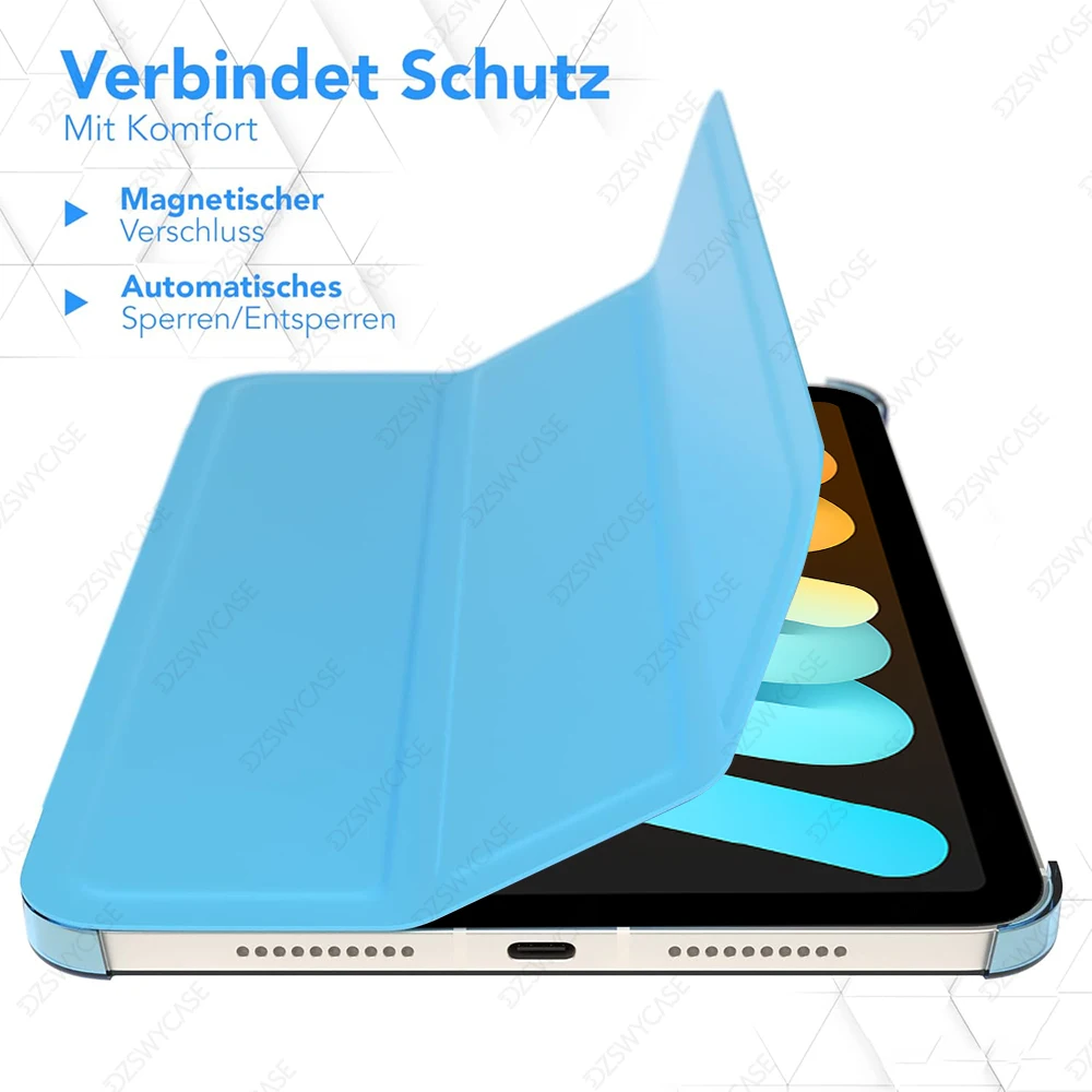 iPad Mini 7 (A17 Pro 2024) / Mini 6 2021 8.3インチ用スマートケース、三つ折りスタンド機能、保護カバー、オートスリープ/ウェイク機能付き