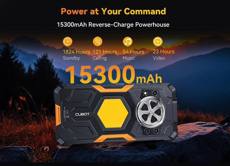 Rugged Smartphone Cubot Kingkong Power 5, Android 15, 16GB RAM (6+10), 128GB ROM, 6.88' 120Hz Screen, 15300mAh Battery, MTK G100
