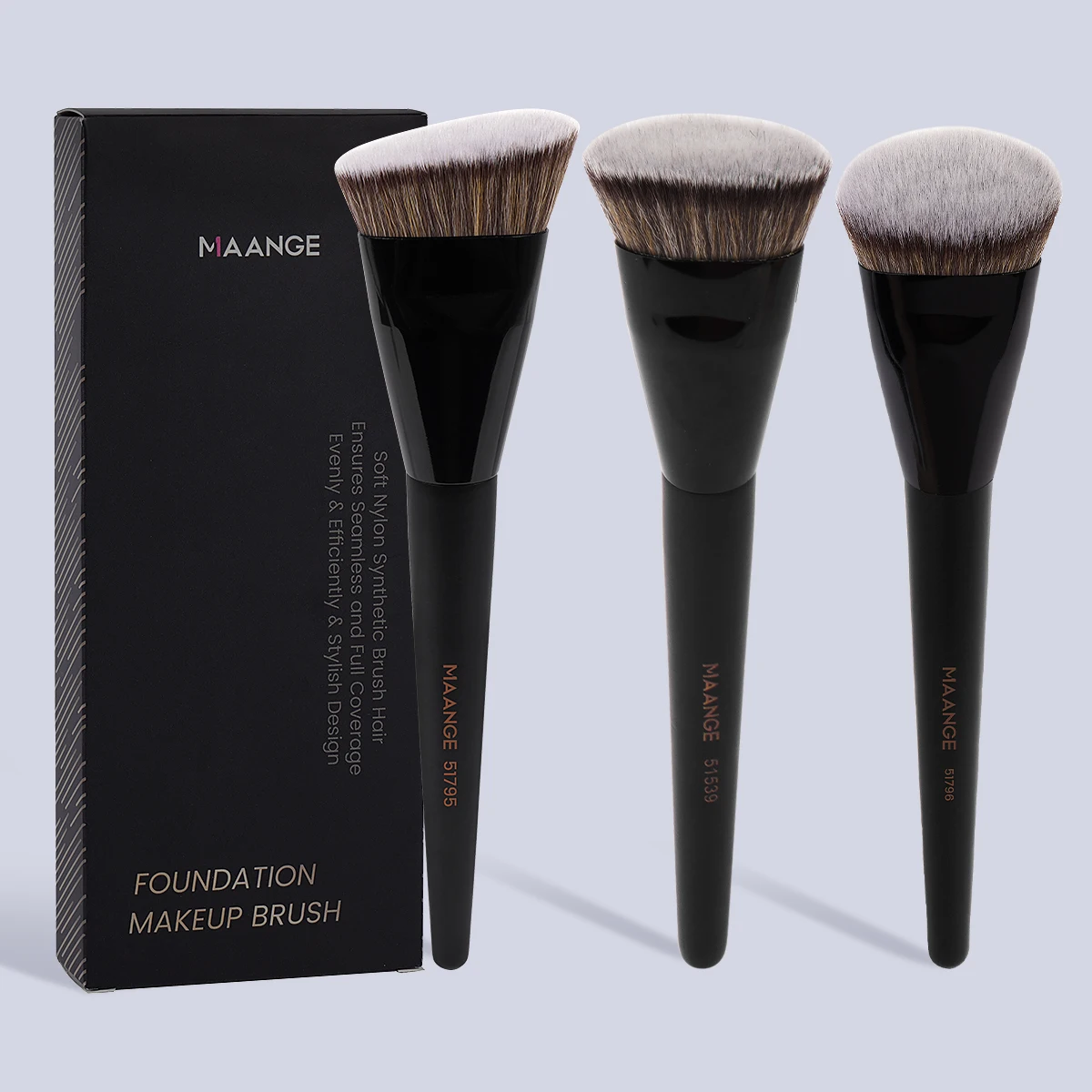 MAANGE 3pcs Makeup Brush Set Flat/Angle Top Foundation Brush Soft Bristle Powder Brush Skin-friendly Makeup Tool for Beauty