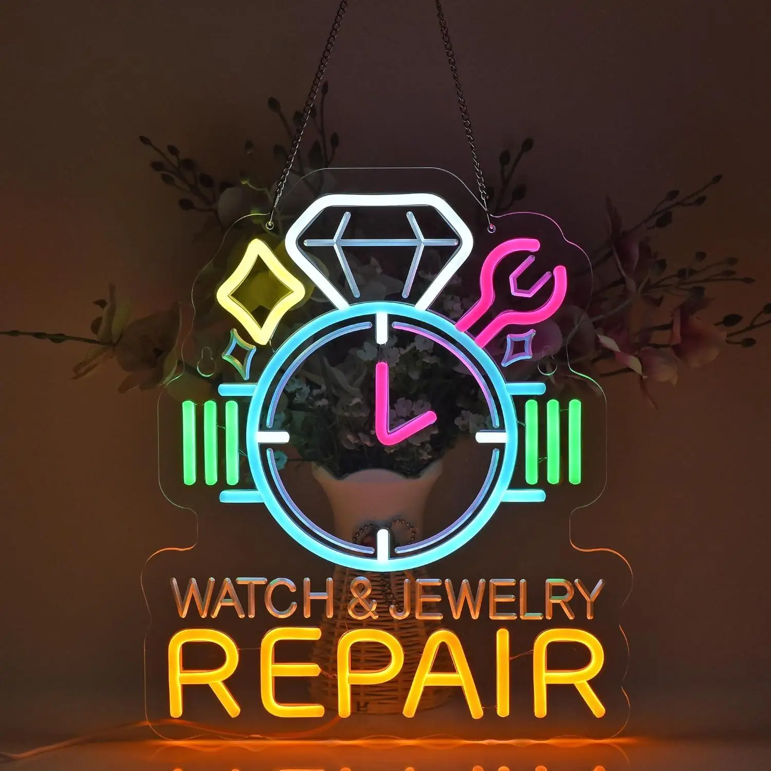 Watch Jewelry Repair Neon Sign USB Dimmab LED Lights for Business Store Craft Fairs Shop Market Repair Service Decor Night Light