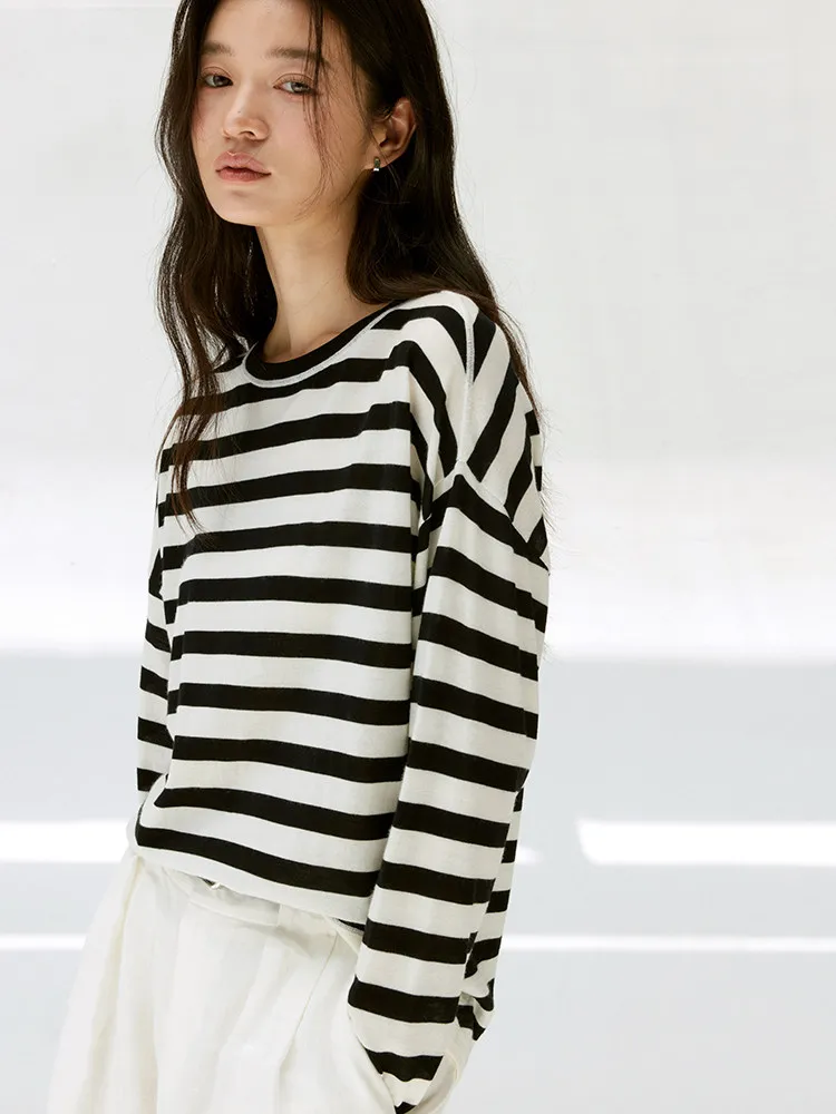 18-Pin ultra-thin sunscreen classic Bi into high-end knock fine wool lightweight striped knitted sweater top women