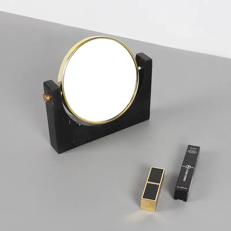 Round Double Sided Rotating Makeup Mirror Natural Marble Desktop Vanity Mirror for Bedroom Dressing Table Home Decor Gift