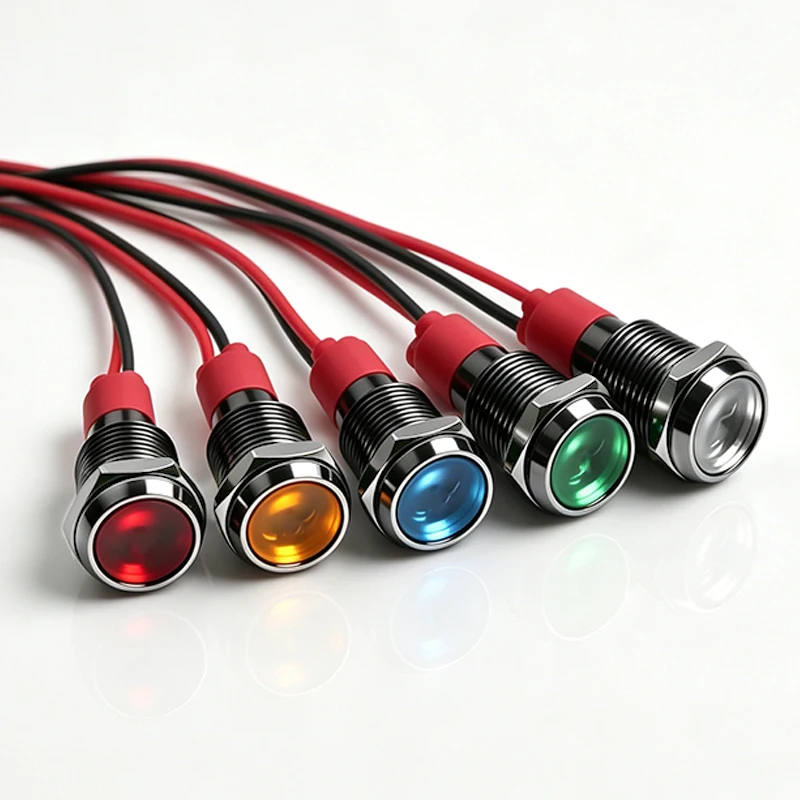 10MM IP65 Waterproof Oxidation Black Metal Indicator Lamp High Bright Signal Lamp With Wire 6V 12V 24V 220V Red Green Yellow