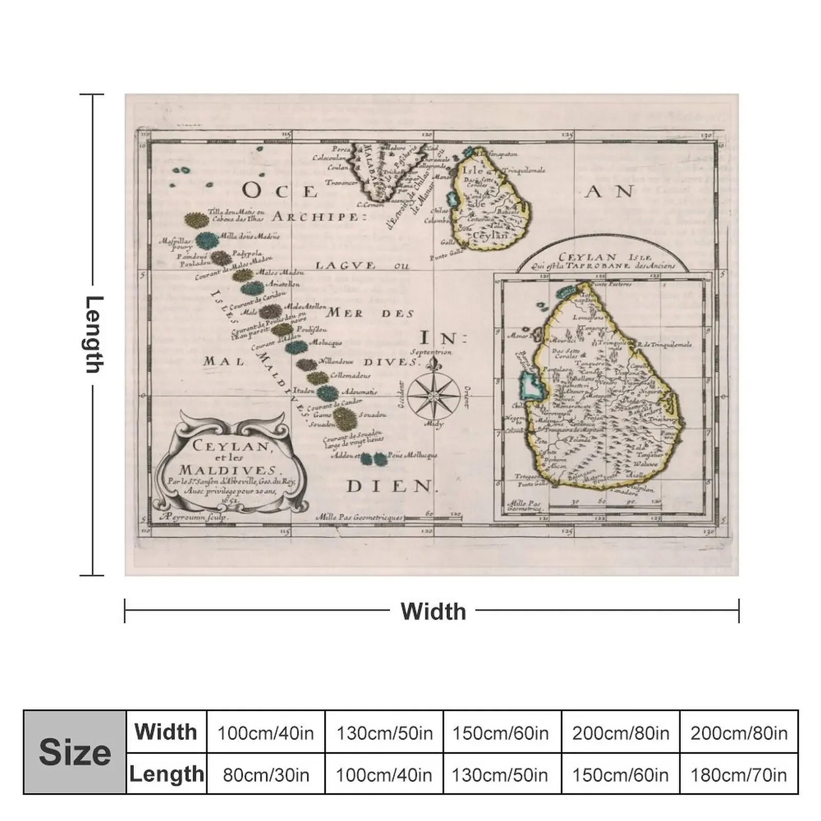 Vintage Maldives and Sri Lanka Map (1652) Throw Blanket decorative Beautifuls Luxury Brand Blankets