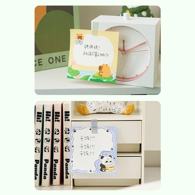 Writable Cartoon Panda Sticky Pad, Estética Sticky Note, Escola e Material de Escritório para Estudantes, 5Pcs