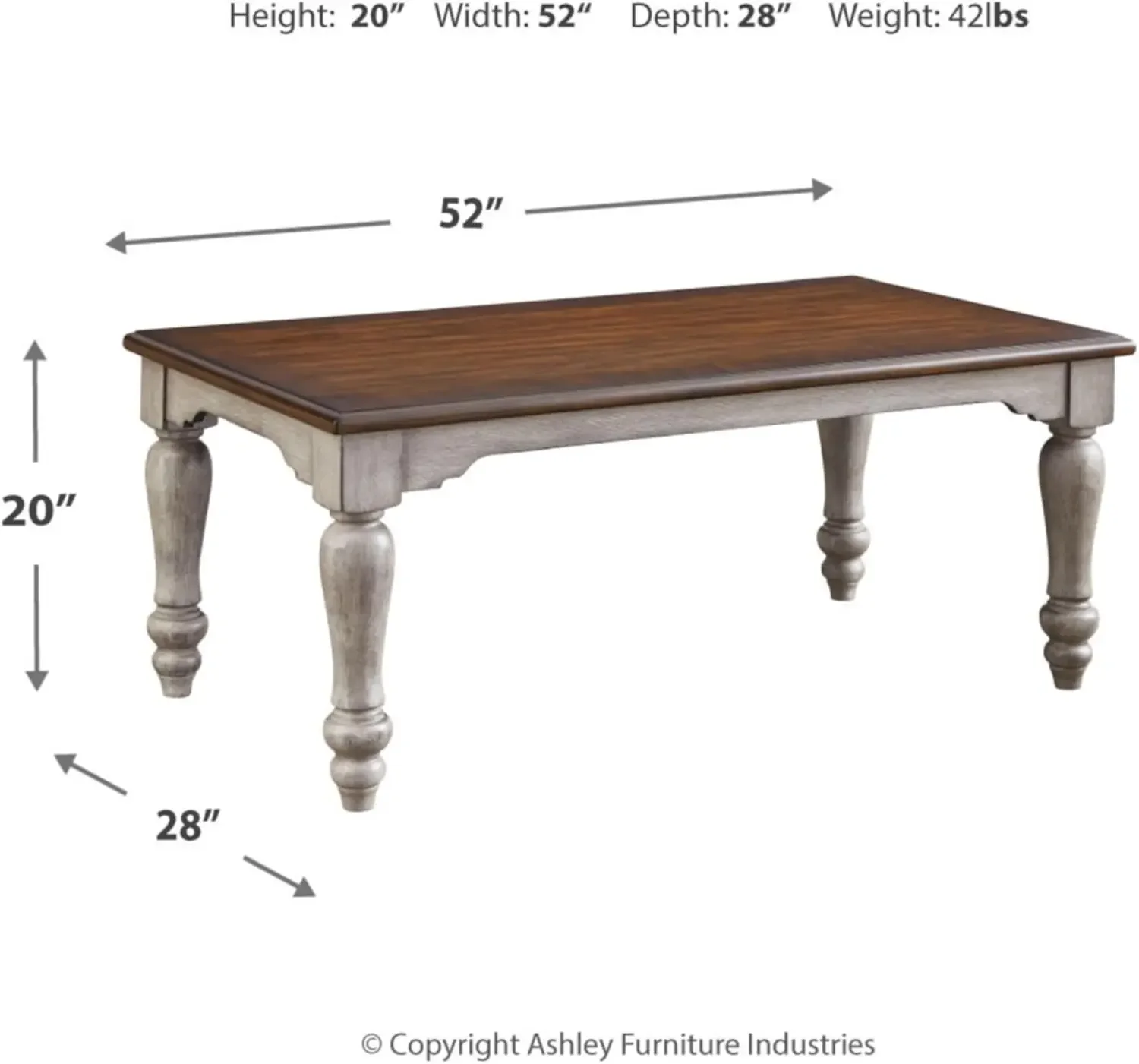 Lodenbay Classic Farmhouse Coffee Table with Turned Legs 28