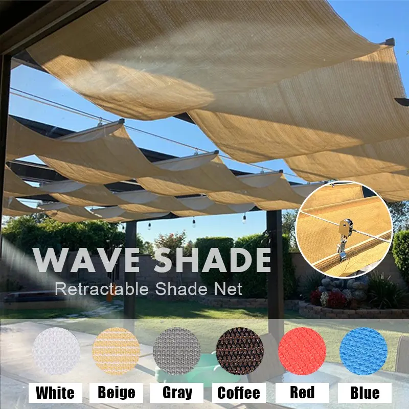 Wave Retractable Sunshade Net Telescopic Awning Outdoor Sun Shading Sail Swimming Pool Sun Shade Canopy Garden Sunblock Nettings