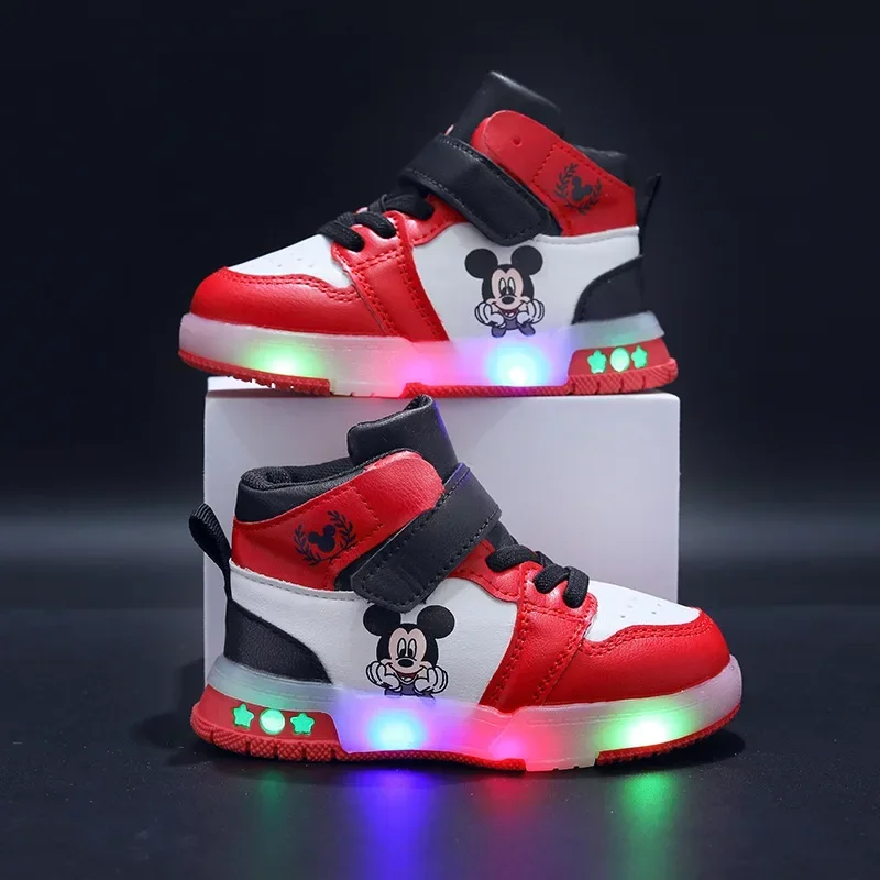 2024 Disney Children\'s Led Light Shoes Fashion Mickey Mouse Boys Sneakers Girls Cartton Casual Shoes Breathable Kids Sport Shoes