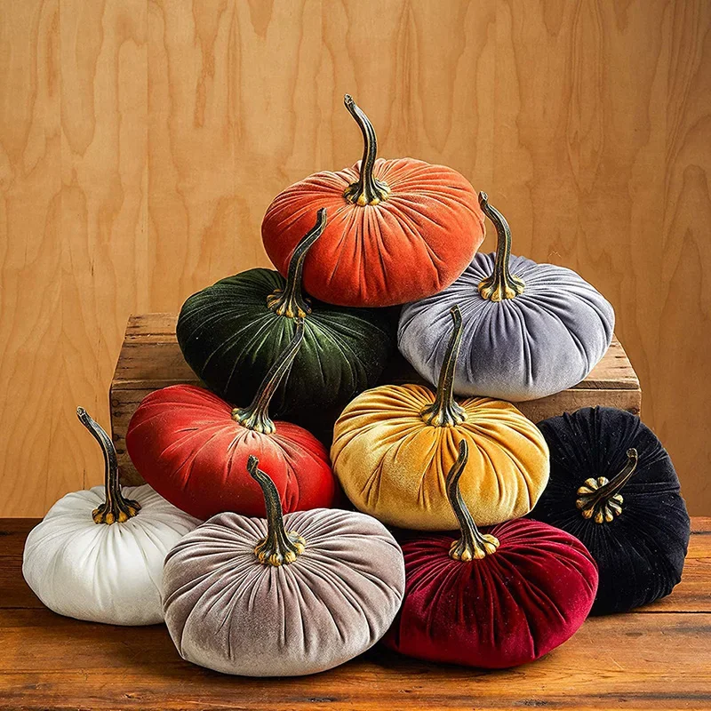 Handmade Velvet Pumpkins, Stuffed Small Pumpkins Artificial Cute Pumpkin Foam Halloween Thanksgiving Decor, DIY, Super Soft Fall