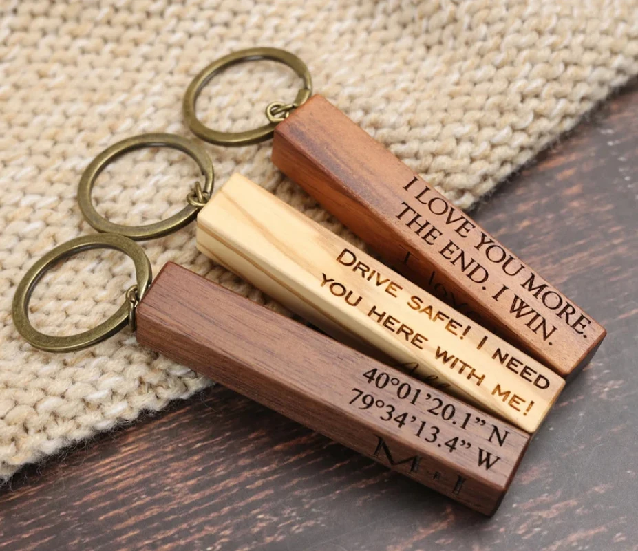 Custom Wooden Keychains for Men Personalized Phone Number Name Text Car Keyring Women Vintage Key Chain Family Father\'s Day Gift