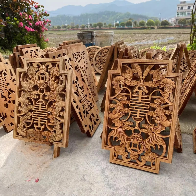 

Деревянная резная настенная панель-перегородка в китайском антикварном стиле из камфорного дерева, прямоугольный декор Фу, ширма Фэн-шуй из массива дерева для зонирования помещения