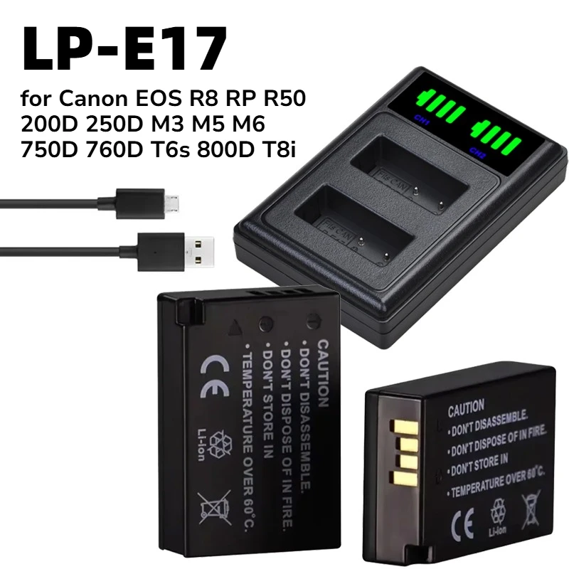 LP E17 Replace Camera Battery 7.4V 1500mAh Large Capacity for Canon EOS R8 RP R50 200D 250D M3 M5 M6 750D 760D T6s 800D T8i