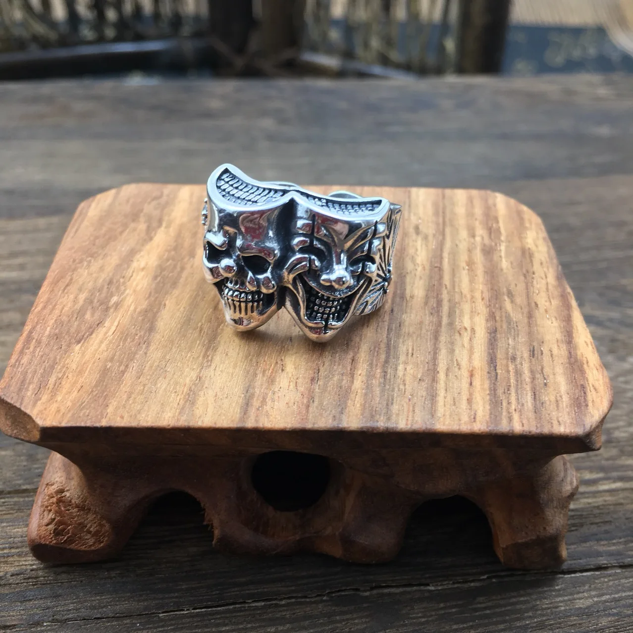 925 silver men's domineering personalized two-side skull open ring Thai silver hipster retro clown forefinger ring