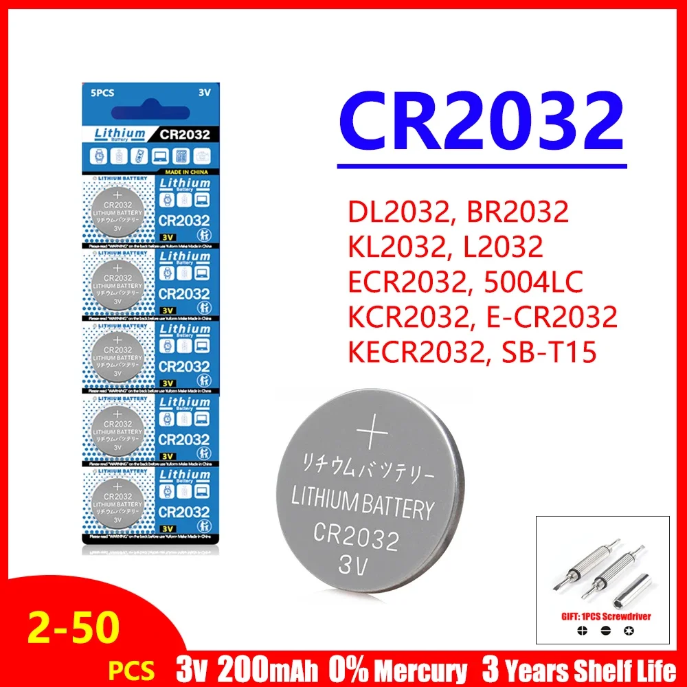 

NEW 2-50PCS 3V CR2032 Lithium Button Battery BR2032 ECR2032 LM2032 5004LC Coin Cell Watch Batteries For Toy Clock Remote Control