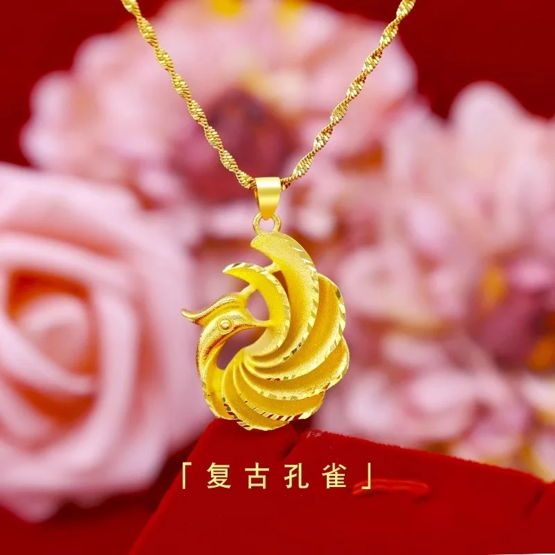 

Popular AU750 Gold Peacock Women's Necklace Antique Gold Light Luxury Retro Hollow out Phoenix Collar Chain, Gift for Mom