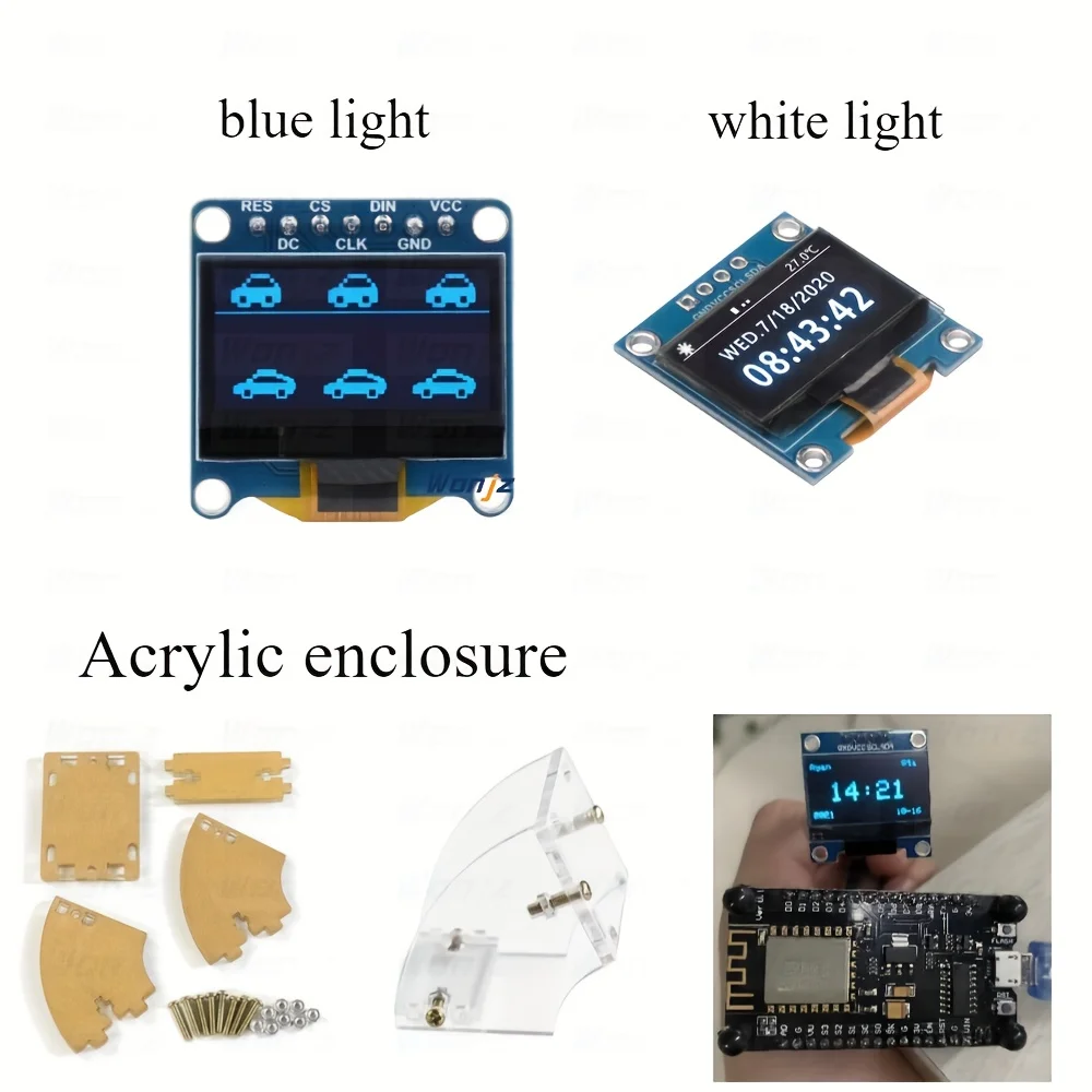 128x64 Pixel LCD 0.96-Inch Blue/White High-Resolution Display Module with Durable Transparent Acrylic Bracket