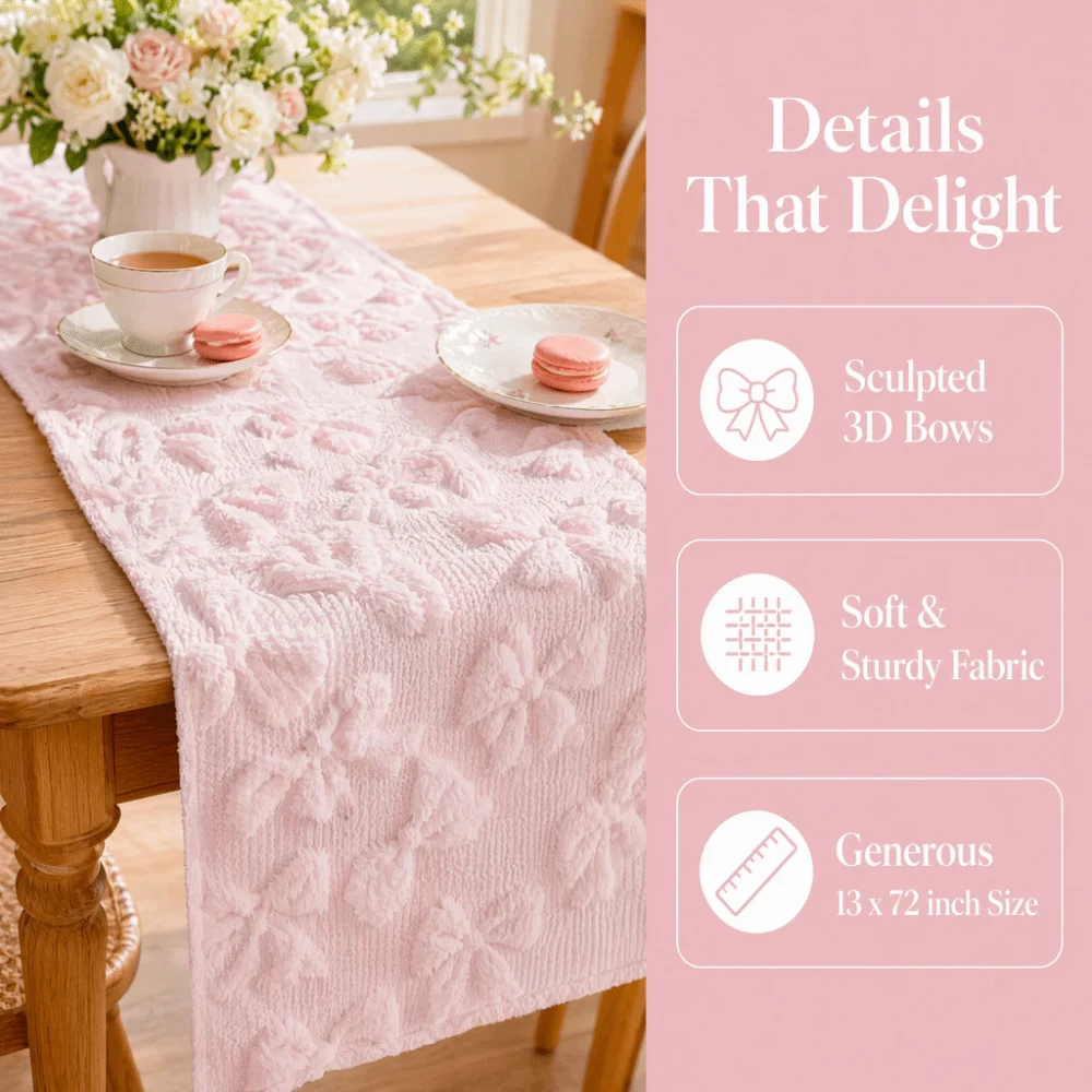 Comfortable Bow Table Runner Rectangular Long 3D Tufting Dining Tablecloth Soft Texture Creative Table Cover Dinner Decor