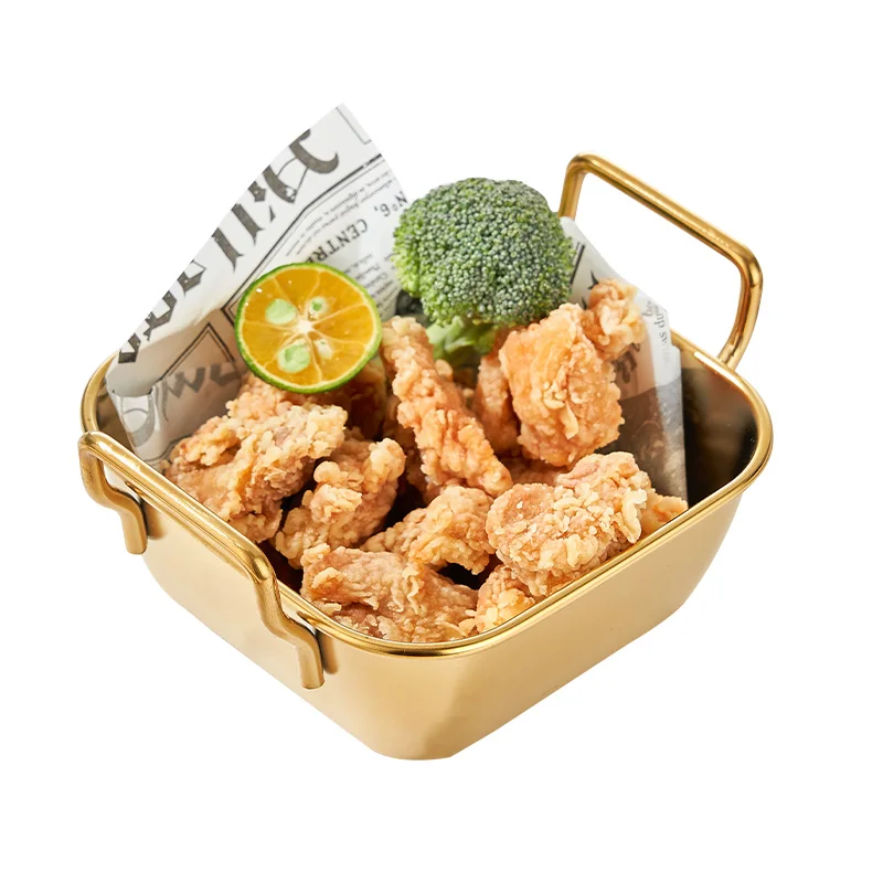 ステンレス鋼スナックプレートハンドル付きホームメタルフライドポテト食品保管サービングトレイキッチンフルーツ野菜サラダプレート