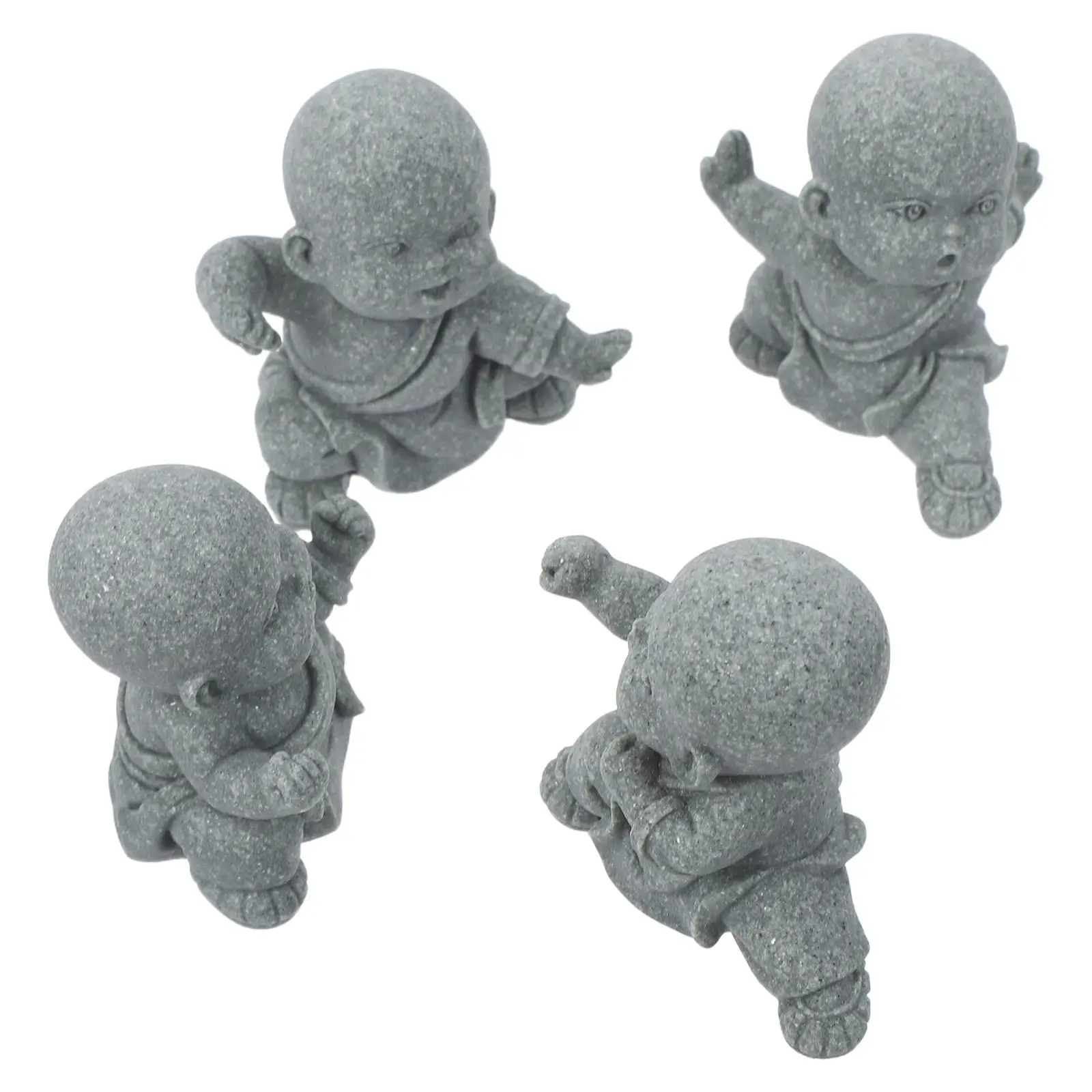 4Pcs Compact Sandstone Buddha Statue Kung Fu Monk Feng Shui Sculpture Desktop Ornament Bookshelf Living Room Car Dash Zen Garden