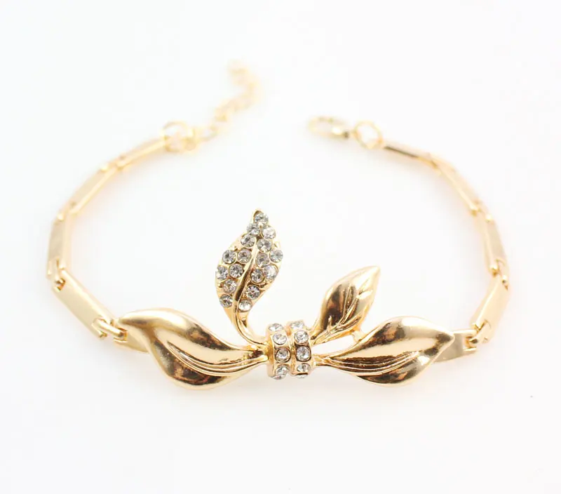 Unique Design African Fashion Costume Rhinestone Leaves Shap Necklace Sets Gold Color Wedding Bridal Costume Jewelry Sets